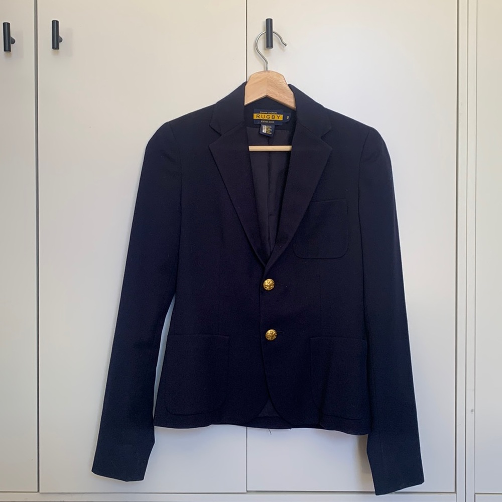 Ralph Lauren Rugby Tailored Navy Blazer. Size 0. 100% Wool.